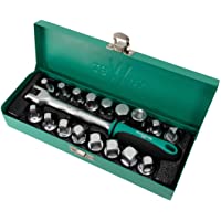 Juego de 17 vasos para tornillos de cárter del aceite con vástago de 3-8&quot- con estuche metálico de WIESEMANN 1893 | Vasos…